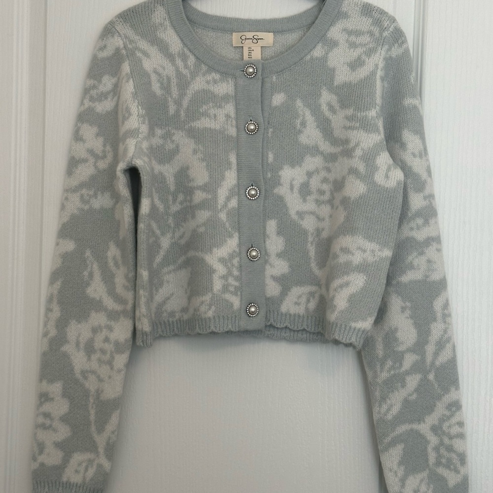 Jessica Simpson Blue Cropped Cardigan Sweater